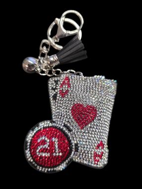 Sparkling Playing Card Bag Charm Keychain